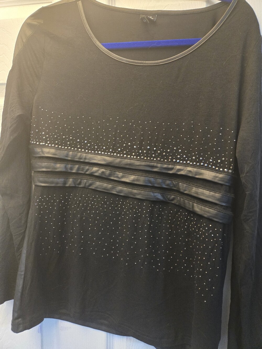 NWT AZI Jeans Black Top With Pleather & Stone Detailing